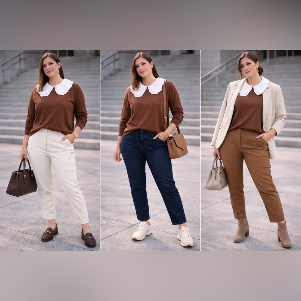 Forever 21 Brown Top with White Ruffled Collar